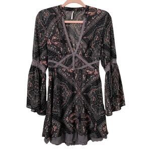 Free People‎ Dress Womens Size 2 Mini Paisley Bell Sleeve Whimsigoth Boho Fairy